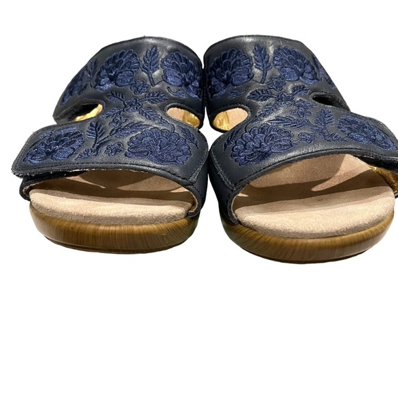 Alegria LIN-622N Blue Floral Embroidered Wedge Sandals, Sz 37 - Picture 11 of 15